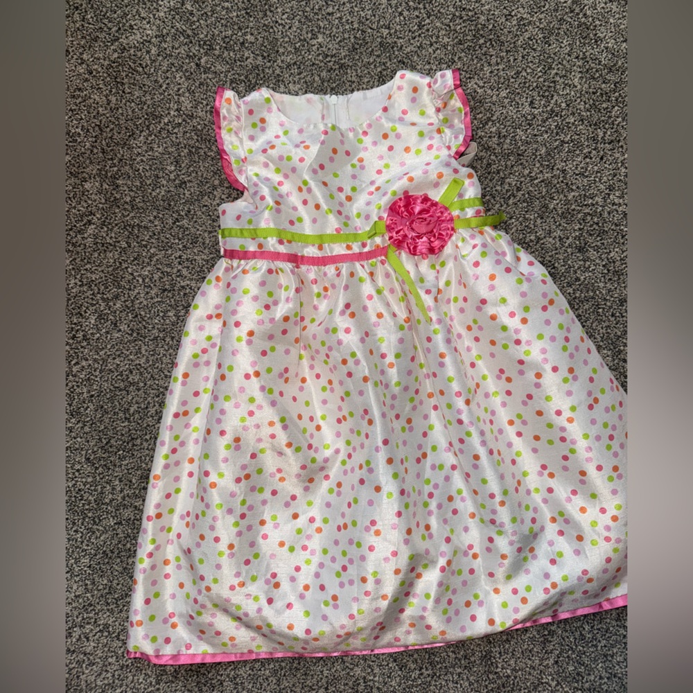Polka Dot Dress with Pink Flower 4T